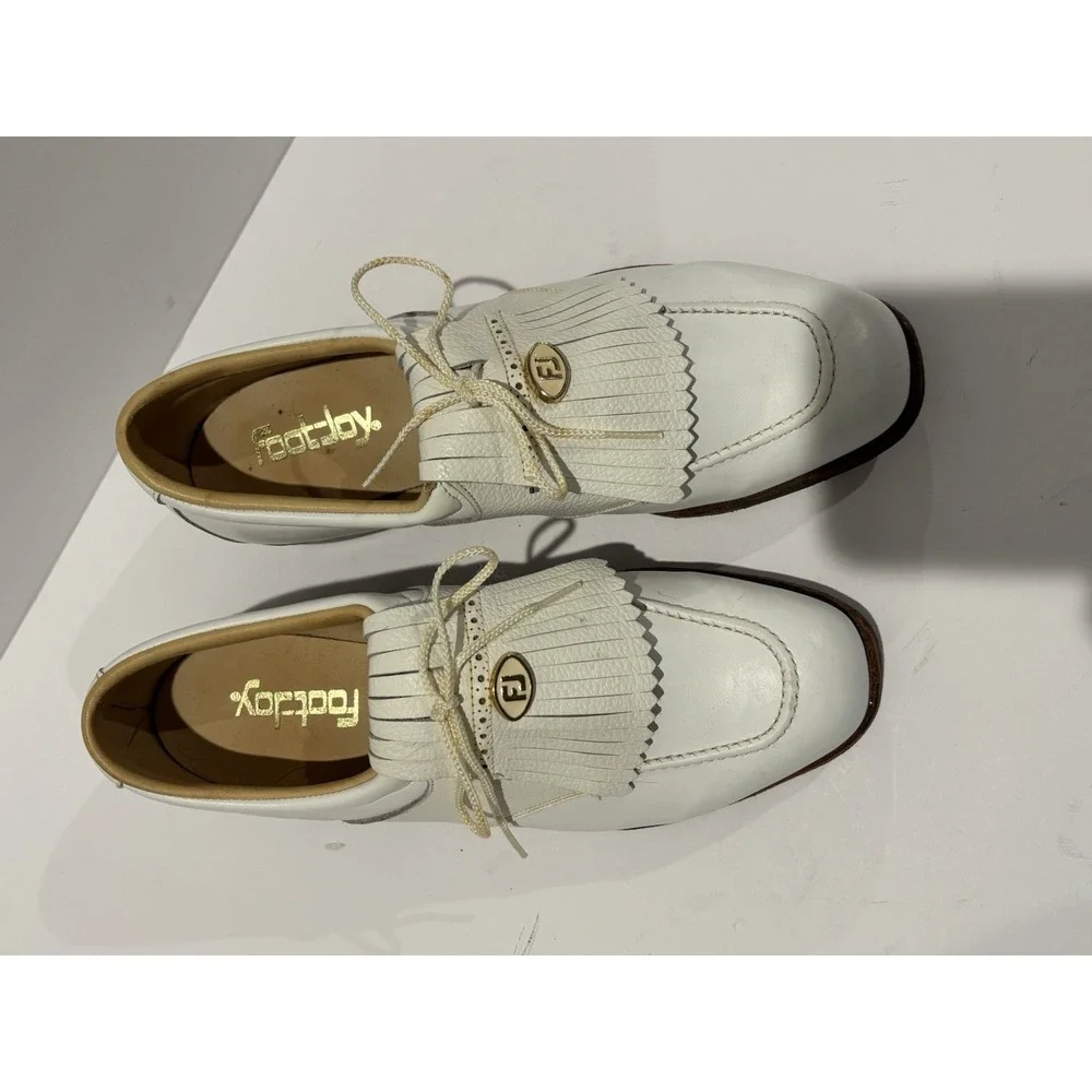 FootJoy‎ Classics Kiltie Golf Shoes 8C Softspikes Vintage Gold FJ Medallion RARE
